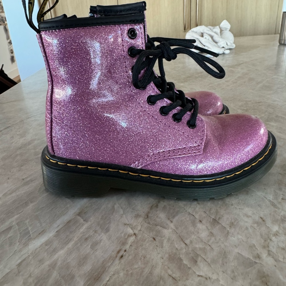 Dr. Marten Glittery Pink Kids Boots with zippers